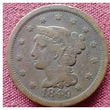 1849 Braided Hair Large Cent Penny