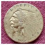 Beautiful 1925 Indian Gold $2.50 Coin