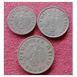 (3) German Third Reich Coins - 1/5/10 Pfennig