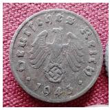 (3) German Third Reich Coins - 1/5/10 Pfennig