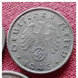 (3) German Third Reich Coins - 1/5/10 Pfennig