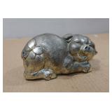 Vintage Cast Metal Happy Piggy Bank - With Coins