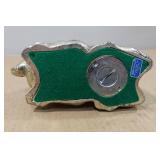 Vintage Cast Metal Happy Piggy Bank - With Coins