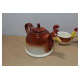 Vintage Chicken Themed Tea Pot & 8 Tea Cups