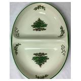 Vintage Spode Christmas Tree Imperial Cookware Stone China Souffle Dish, Large 11.5" Rimmed Serving Bowl and 11.5" Oval Divided Dish