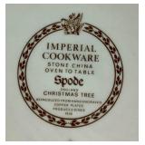 Vintage Spode Christmas Tree Imperial Cookware Stone China Souffle Dish, Large 11.5" Rimmed Serving Bowl and 11.5" Oval Divided Dish