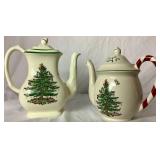 Vintage Spode Christmas Tree 89.5" Coffee Pot and 8" Teapot and Lid
