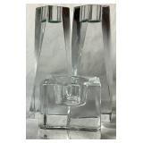 Pair of Orrefors Tornado Crystal Candlesticks 6.5" Tall - Signed and  Orrefors Ice Cube Votive Candle Holder