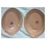 Vintage Lu-Ray Pastels 10.5" Oval Ceramic Serving Dishes (2 Pink, 1 Green) and 9.5" Blue Oval Pickle Dish