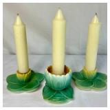 Vintage Weller Pumila Lily Pad and Lotus Flower Candle Holders
