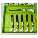 Portmeirion Botanic Garden Trivet, Salt & Pepper, Cheese Slicer Board, Cheese Knife & Spreader and Melamine Chopping Board
