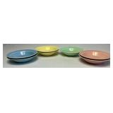 Set of 7 Vintage Lu-Ray Pastels 5.25" Dessert Bowls (2 Pink, 2 Yellow, 2 Blue, 1 Green),  Set of 3 -  7.75" Bowls (1 Green, 1 Yellow, 1 Pink), and 10" Green Handled Relish Tray