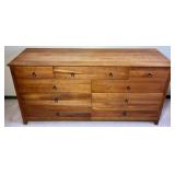 9 Drawer Cherry Stained Lowboy Dresser