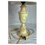 Vintage Hand Carved Alabaster Lamp with Foo Dog Finial