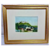 Set of 3 Scenic Watercolor Paintings in Gold-Toned Frames