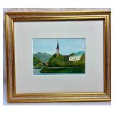 Set of 3 Scenic Watercolor Paintings in Gold-Toned Frames