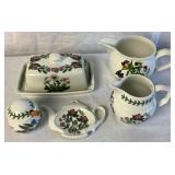 Portmeirion Botanic Garden Dinnerware Pieces- Honey Pot, Butter Dish, Tea Bag Holder, Creamer Jug, and Staffordshire Jug