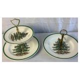 Vintage Spode Christmas Tree 2 Tiered and Single Serving Tray Server