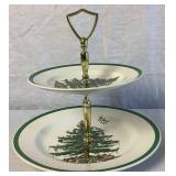 Vintage Spode Christmas Tree 2 Tiered and Single Serving Tray Server
