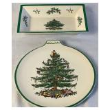 Vintage Spode Christmas Tree Large Rectangular Tray, 14" Oval Platter and Ornament Tray S3324-A1