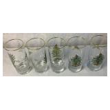 Vintage Spode Christmas Tree Highball Glasses and Clear Glass Salad Bowl 9"