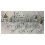 Vintage Spode Christmas Tree 8 Champagne Flutes, 5 Clear Wine Glasses and 1 Frosted Wine Glass