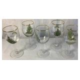 Vintage Spode Christmas Tree 8 Champagne Flutes, 5 Clear Wine Glasses and 1 Frosted Wine Glass