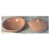 Vintage Lu-Ray Pastels Pink 1.25 Qt Round Covered Casserole and 9.5" Pink  Vegetable Bowl