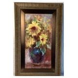 Framed Original Painting - Sunflower In Vase with Ornate Gold-Toned Frame