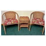 Wicker Patio Armchairs with cushions and Hampton Bay Patio Side Table