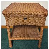 Wicker Patio Armchairs with cushions and Hampton Bay Patio Side Table