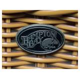 Wicker Patio Armchairs with cushions and Hampton Bay Patio Side Table