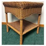 Wicker Patio Armchairs with cushions and Hampton Bay Patio Side Table