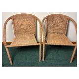 Wicker Patio Armchairs with cushions and Hampton Bay Patio Side Table