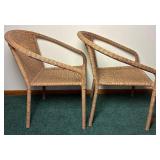 Wicker Patio Armchairs with cushions and Hampton Bay Patio Side Table