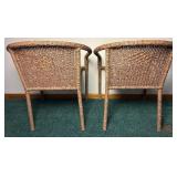 Wicker Patio Armchairs with cushions and Hampton Bay Patio Side Table
