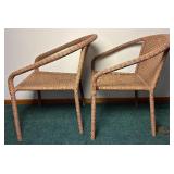 Wicker Patio Armchairs with cushions and Hampton Bay Patio Side Table