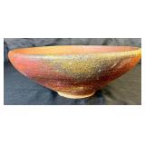 12" Brown "Three Circles" Pottery Bowl