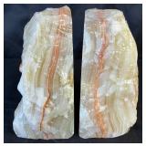 Vintage White Onyx Stone Bookends, Two Rough Quartz Pieces and Amethyst Cluster