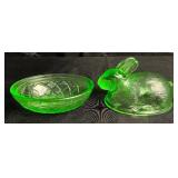 Depression Glass Bundle - LE Smith Green Glass Bunny, Vintage Cobalt Blue Candlestick Holder, Pink 4.5" H Vase and Pair of Pink Swirl Candle Holders