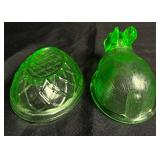 Depression Glass Bundle - LE Smith Green Glass Bunny, Vintage Cobalt Blue Candlestick Holder, Pink 4.5" H Vase and Pair of Pink Swirl Candle Holders