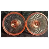 Depression Glass Bundle - LE Smith Green Glass Bunny, Vintage Cobalt Blue Candlestick Holder, Pink 4.5" H Vase and Pair of Pink Swirl Candle Holders