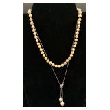 Sterling Silver Necklace with Cultured Pearl Accents - 18" and 16" Cultured Pearl Necklace