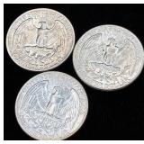 Nine 1964 90% Silver George Washington Quarters