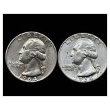Nine 1964 90% Silver George Washington Quarters