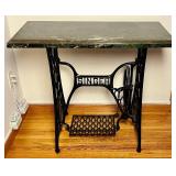 Antique Singer Sewing Cast Iron Table Base with Marble Top