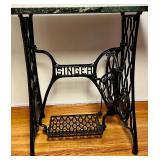Antique Singer Sewing Cast Iron Table Base with Marble Top