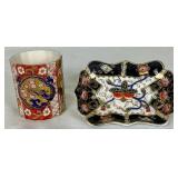 Cloisonne Rice Bowls and Trinket Box plus Hokutosha Occupied Japan Trinket Tray & Demitasse Cup