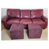 American Leather Sofa and Two Cube Ottomans - Made in the USA