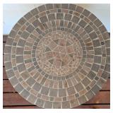 Wrought Iron and Stone Top Patio Table 28" W x 28.5" H and 2 Chairs 23" W x 35" H x 18" D. 17" Seat Height